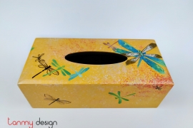 Yellow tissue box hand-painted with dragonfly 12*25cm